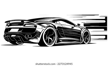 Car vector black line illustration isolated white. Sketch art