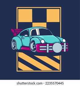 Rennwagen, Vektorgrafik-Illustration, Vintage-Straßenking