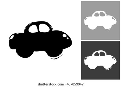 Car vector hand drawn graphic image. Label with minimalistic shape car. Isolated element on white, gray and black background. Paint imitation.