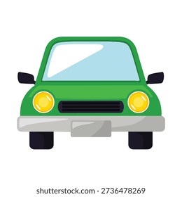 Car vector icon, car vector art, car clip art, front view of a green compact sedan car illustration