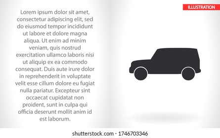 Icono del vector del coche, lorem ipsum Diseño plano