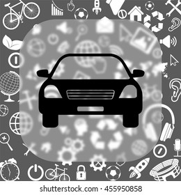 car vector icon - matte glass button on background consisting of different icons