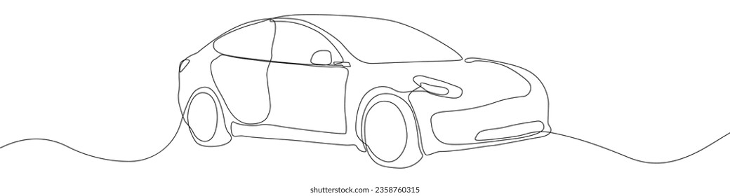 Car vector icon in one continuous line. Linear drawn background of an electric car. Vehicle car auto vector icon. One line outline of the car.