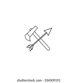 Car vector icon set. The national weapons of the Indians. Crossed axe & arrow