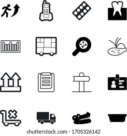 Conjunto de iconos de vectores de camión como: internacional, cuenca, mensajería, virus, id, gérmenes, inalámbrico, medicamento, niño, apoyo, trabajo, vehículo, cura, saludable, orgánico, tráfico, dentista, rojo, uno, aumento, sonrisa