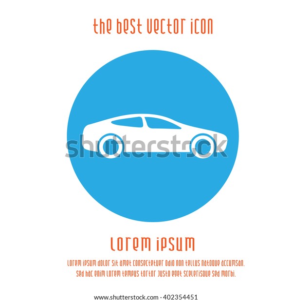 Car vector icon. Simple isolated white blue round\
logo car sign symbol.