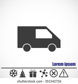 Car vector icon.Bonus icons: snowflake, Christmas tree,gift,molecule,delete icon and Hazard warning attention sign.