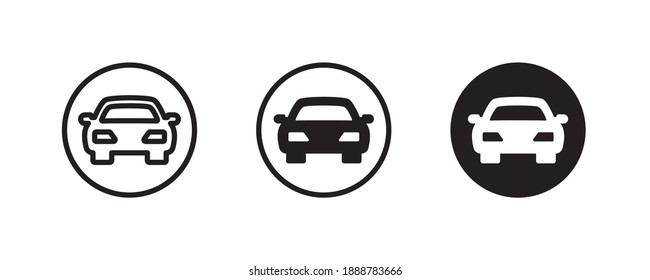 Iconos vectoriales de auto redondeados. Isolación de la ilustración del logotipo frontal de la vista simple. Símbolo de signo. Juego de iconos de auto estilo, diseño de logotipo con silueta de icono de vehículo deportivo de concepto