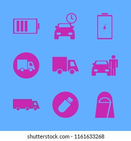 car vector icons set. with arab woman, battery, flash driver and truck in set