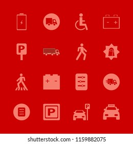 car vector icons set. with battery, parking sign, arab woman and disabled sign in set