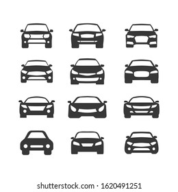 Car vector icons set. Isolated simple view front logo illustration. Sign symbol. Auto style car logo design with concept sports vehicle icon silhouette