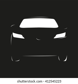 Car. Vector illustration. Black and white view.