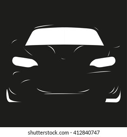Car. Vector illustration. Black and white view.