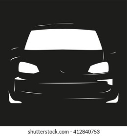 Car. Vector illustration. Black and white view.
