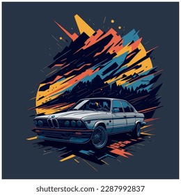 ilustración del vector del coche con fondo colorido