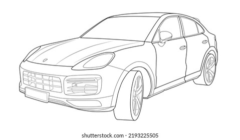 Car vector illustration coloring page for book and drawing. Line art without fill. Black contour sketch illustration Isolated on white background