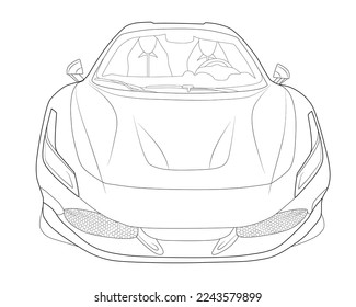 Car vector illustration coloring page for book and drawing. Line art without fill. Black contour sketch illustration Isolated on white background