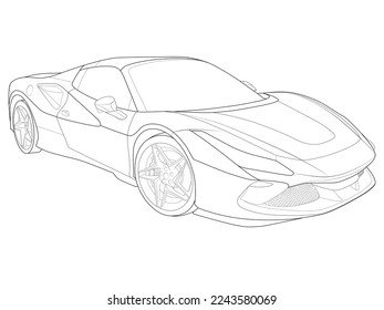Car vector illustration coloring page for book and drawing. Line art without fill. Black contour sketch illustration Isolated on white background
