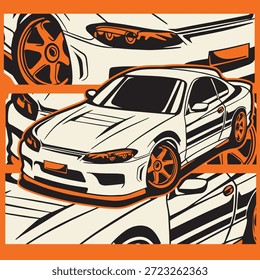 Ilustración vectorial Del Coche Para El Diseño Conceptual. Adecuado para carteles, pegatinas, estampados de camisetas y Anuncios.	
