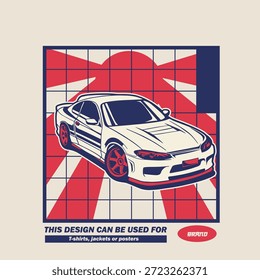 Ilustración vectorial Del Coche Para El Diseño Conceptual. Adecuado para carteles, pegatinas, estampados de camisetas y Anuncios.	
