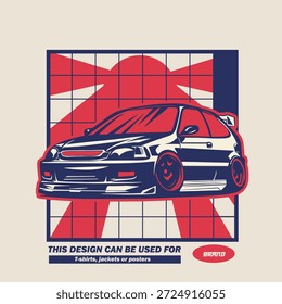 Ilustración vectorial Del Coche Para El Diseño Conceptual. Adecuado para carteles, pegatinas, estampados de camisetas y Anuncios.	
