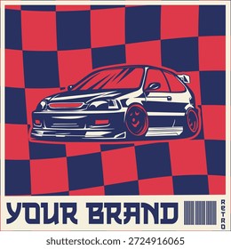 Ilustración vectorial Del Coche Para El Diseño Conceptual. Adecuado para carteles, pegatinas, estampados de camisetas y Anuncios.	
