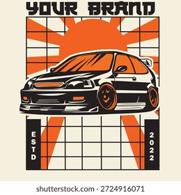 Ilustración vectorial Del Coche Para El Diseño Conceptual. Adecuado para carteles, pegatinas, estampados de camisetas y Anuncios.	
