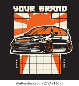 Ilustración vectorial Del Coche Para El Diseño Conceptual. Adecuado para carteles, pegatinas, estampados de camisetas y Anuncios.	
