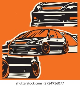 Ilustración vectorial Del Coche Para El Diseño Conceptual. Adecuado para carteles, pegatinas, estampados de camisetas y Anuncios.	
