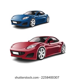 Car vector illustration isolated - Blue Car and red car vector illustrations