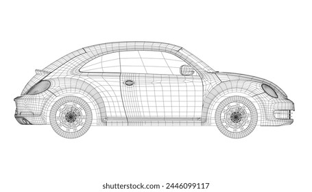 Car - vector illustration Outline. Car vehicle isolated icon vector illustration design. side view. 3D.