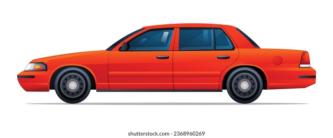 Car vector illustration. Red sedan car side view isolated on white background