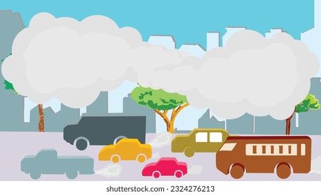 car vector illustration stuck on the road car smoke pollutes.