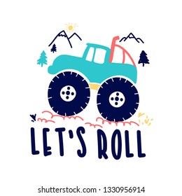 Car vector illustration for t-shirt design with slogan. Vector illustration design for fashion fabrics, textile graphics, prints.	