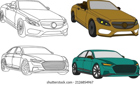 imagen vectorial de coche para libro de coloreado.