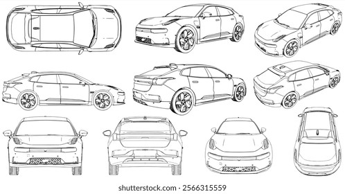  Car Vector images are produced from the tracing process. View from side, front, back, top, Perspective