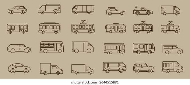 Car vector line icon set