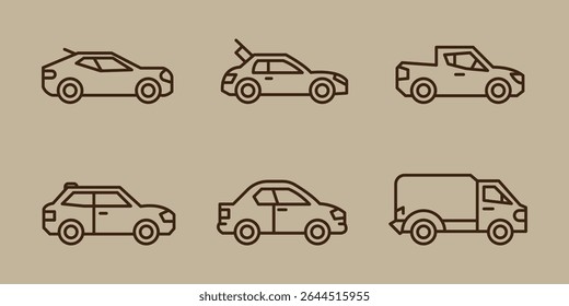 Car vector line icon set