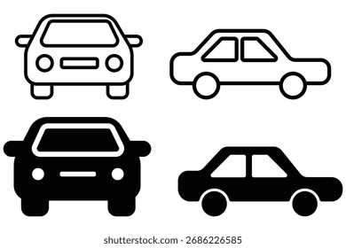 Conjunto de ícones de linha de vetor de carro. Contorno simples e estilo de preenchimento carros símbolo de sinal. vetor ícones planos em fundo branco. ilustrações vetoriais.