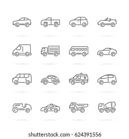 car vector line icons, minimal pictogram design, editable stroke for any resolution