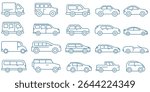 car vector line icons set . different vector car types linear silhouettes, car logo deign templates . 