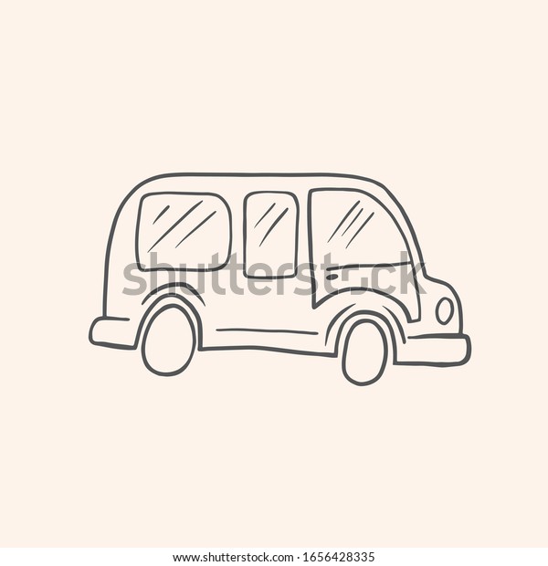 Car. Vector linear illustration in doodle\
style. Children\'s drawing in cartoon\
style.