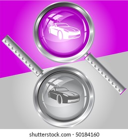 Coche. Vidrio de aumento vectorial.