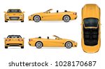 Car vector mock-up. Isolated template of yellow cabriolet car on white. Vehicle branding mockup. Side, front, back, top view. All elements in the groups on separate layers. Easy to edit and recolor
