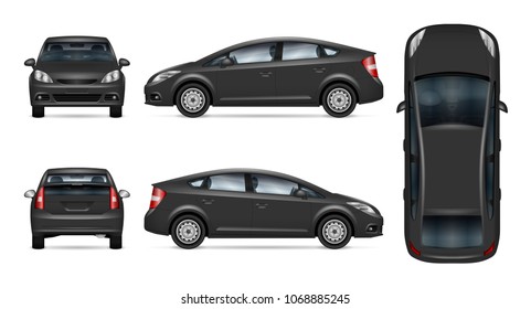 Car vector mock-up. Isolated template of grey automobile on white. Vehicle branding mockup. Side, front, back, top view. All elements in the groups on separate layers. Easy to edit and recolor