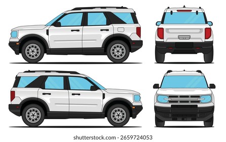 Car Vector Mockup - Realistic Car SUV vector isolated White Background Perfect for branding, print designs, template designs. With Side, Front, Rear Views