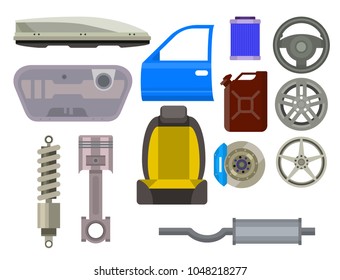 Car vector parts auto repair service vehicle mechanic repair of machines and equipment motocar illustration