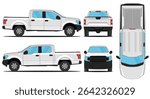 Car Vector Pickup F150 - Mock up car vector for branding on isolated white background. Side, Front, Rear, Top Views