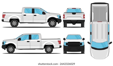 Car Vector Pickup F150 - Mock up car vector for branding on isolated white background. Side, Front, Rear, Top Views