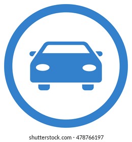 Car vector rounded icon. Image style is a flat icon symbol inside a circle, cobalt color, white background.